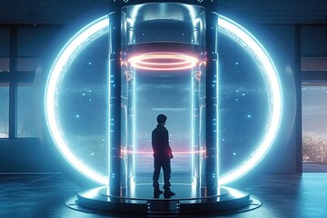 Wall Mural - Teleport of the future groundbreaking transportation device that instantly teleports users from one location to another illustration generative ai