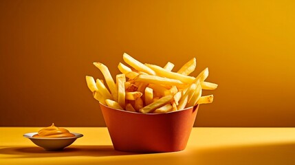 Wall Mural - French fries on yellow background - Generative AI