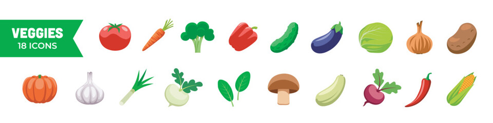 Wall Mural - Vegetable icon set. Cartoon style.