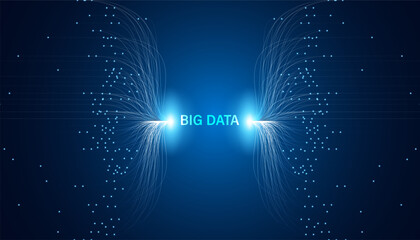 Fototapete - Digital concept, big data is fluttering data collection Data processing and data analysis on a beautiful futuristic background.