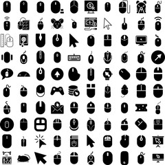 Wall Mural - Collection Of 100 Mouse Icons Set Isolated Solid Silhouette Icons Including Design, Symbol, Icon, Vector, Mouse, Illustration, Click Infographic Elements Vector Illustration Logo