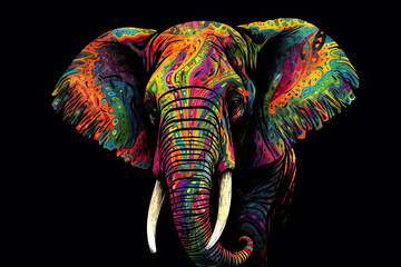 Wall Mural - Elephant. Elephant head with multicolored ornament. Generative AI illustration.