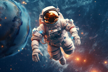 spaceman astronaut floating in outer space. ai generated.