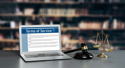 Online term of service conditions showing astute rules and regulations in using the website on a laptop computer screen for users to make an agreement