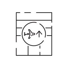 Wall Mural - Airport line icon. Airport building. Plane is landing or flight. Vector line icon. Summer travel or transport