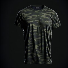 Wall Mural - T-shirt mockup in camo color. Mockup of realistic shirt with short sleeves. Blank t-shirt template with empty space for design.
