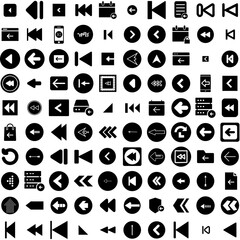 Wall Mural - Collection Of 100 Previous Icons Set Isolated Solid Silhouette Icons Including Vector, Web, Icon, Previous, Arrow, Button, Symbol Infographic Elements Vector Illustration Logo