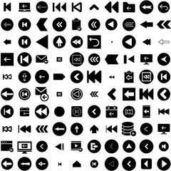 Wall Mural - Collection Of 100 Previous Icons Set Isolated Solid Silhouette Icons Including Vector, Web, Symbol, Icon, Arrow, Previous, Button Infographic Elements Vector Illustration Logo