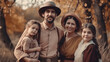 Happy Family group, vintage image of travelling settlers