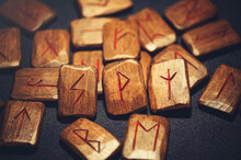 A Stack Of Wooden Runes.