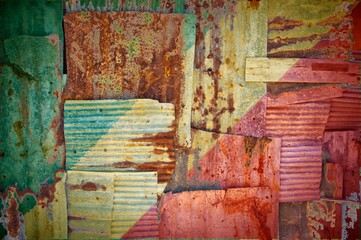 Wall Mural - Abstract background of the flag of Congo painted on rusty corrugated iron sheets