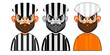 convicted felon angry faced in striped and orange prison cloth vector illustration