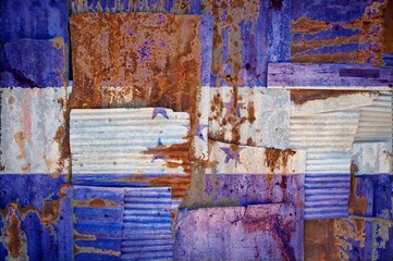 Wall Mural - Abstract background of the flag of Honduras painted on rusty corrugated iron sheets