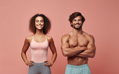 couple posing wearing workout outfits. Generative AI