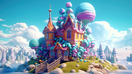 Sticker - 3D fantasy landscape candy land