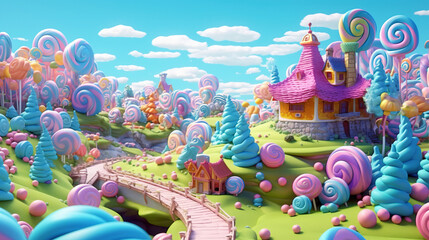 Wall Mural - 3D fantasy landscape candy land