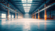 Empty warehouse building or factory hall ready for manufacturing. Postproducted generative AI illustration.