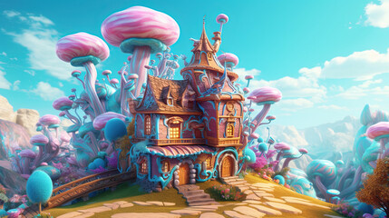 Sticker - 3D fantasy landscape candy land