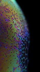 Wall Mural - Vertical macro shot of a colorful soap bubble on the black background