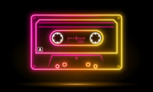 Neon Retro Audio Cassette Color, Musiccasette, Cassette Tape, Vector Art Image Illustration, Mix Tape Retro Cassette Design, Music Vintage And Audio Theme Vector Illustration, Vibrant Glow Neon Casset