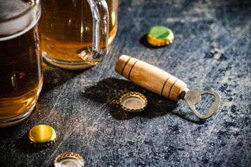 Poster - Beer in glasses and bottle opener.