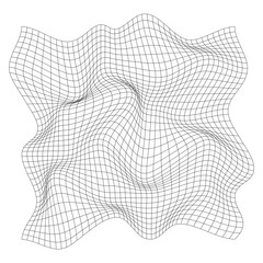 Poster - Distorted square grid. Wireframe wave geometry grid. Warped mesh texture. Curved mesh elements. Vector illustration