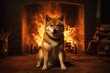 Fiery Shiba Inu in front of the Amidst Flames