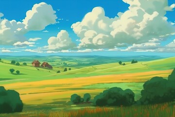 Wall Mural - an image depicting a rural setting with a home visible in the background Generative AI