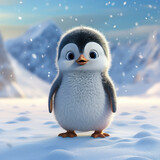 Fototapeta Las - 3d render of a cute penguin standing in the snow
