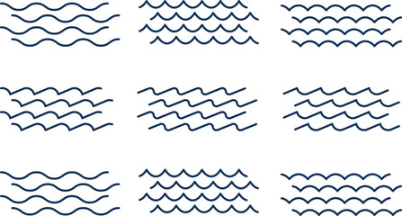 Blue water sea wave abstract lines sltye vector background