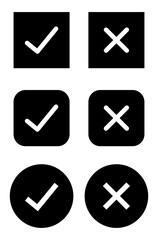 Aufkleber - Check mark, Cross mark black icon set. Isolated checkmark symbol, right and wrong sign concept. Vector illustration. Right and Wrong icon symbol set in black. 