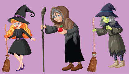 Set of wizard or witches with magic tools cartoon style isolated By The greatest graphics