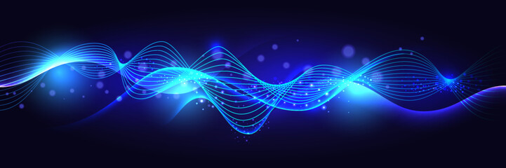 Wall Mural - Abstract dynamic waves blue technology background with flowing lines