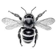Vector Engraving Illustration Of Honey Bee Isolated On White Background. Vector Illustration For Honey Products, Packaging, Design.