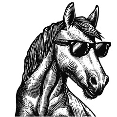 Wall Mural - horse wearing sunglasses vector sketch