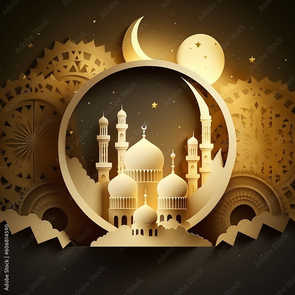 islamic background with mosque and lantern for ramadan eid al adha and ...