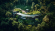 Nature and architecture with a panoramic shot of a contemporary building. Generative AI
