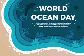 Vector World Ocean Day with Simple Paper Cut Style