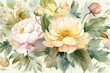 Vintage Floral Watercolor Garden - Bright Bouquets of Roses, Peonies & Tree Branches, Soft Spring Colors on a Cream Background. Generative AI