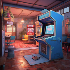 Fun vintage arcade machines illustration, AI generated