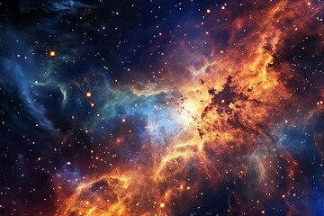 Wall Mural - Exploring the Three-Dimensional Cosmos: A Beautiful Background of Star Dust and Gas Nebulas, Galaxies, and the Outer Universe. Generative AI