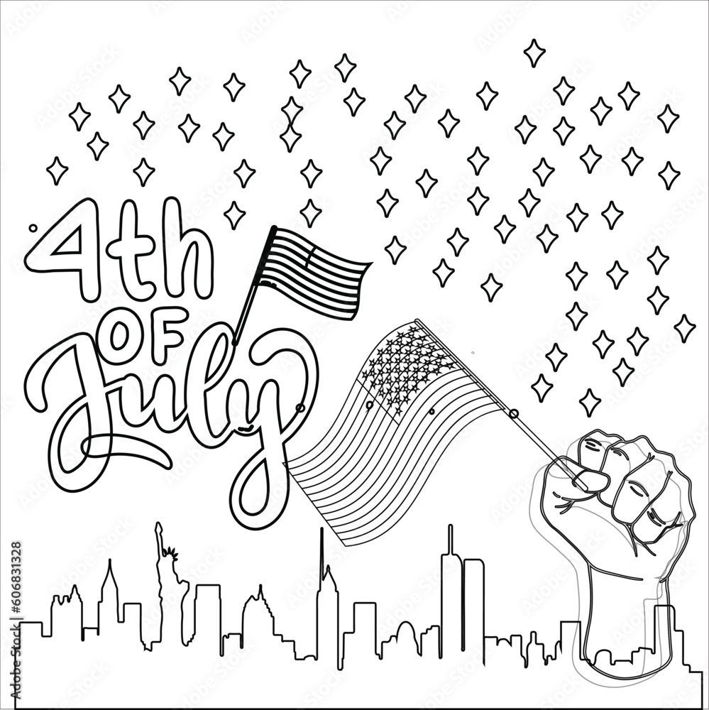4th of july american independence day coloring page for kids and adults ...