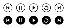 Play, Pause, Replay, Previous, And Next Track Icon Vector. Elements For Video Streaming App