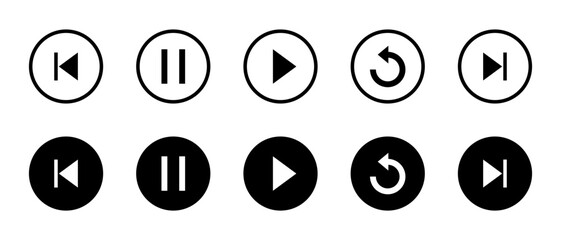 Play, pause, replay, previous, and next track icon vector. Elements for video streaming app