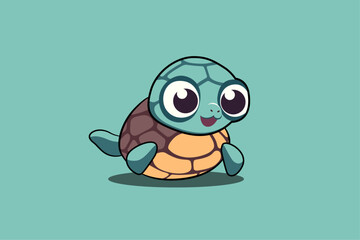 Sticker - Cartoon cute turtle vector with outline