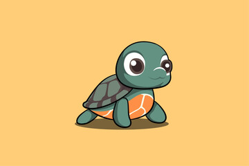 Sticker - Cartoon cute turtle vector with outline