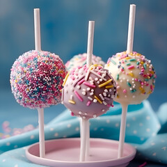 Wall Mural - Delicious cake pops decorated with frosting chocolate and sprinkles. Ai generated