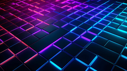 Background Wallpaper - Neon Grid - Grid pattern with vibrant neon colors, limited color palette and sharp lines for a sleek and futuristic look (Generative AI)