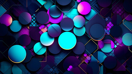 Background Wallpaper - Geometric Abstraction - Minimalist geometric shapes, squares, circles, and triangles. Sleek and clean design with a futuristic color palette like silver, neon (Generative AI)