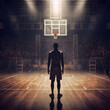 rearview basketball player. basketball court background. Created with generative AI technology.